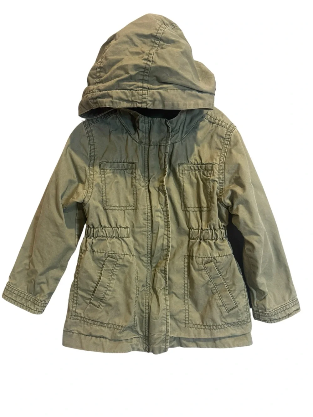 Old Navy Toddler Girl Twill Hooded Jacket Zip Pockets Olive Green Fall Size 3T